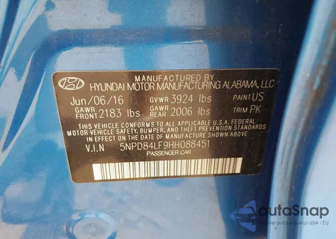 2017 Hyundai Elantra Se из США, поврежденный, VIN 5NPD84LF9HH088451